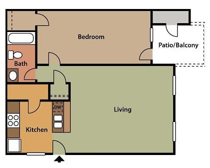 1 Bed • 1 Bath 628 floor plan
